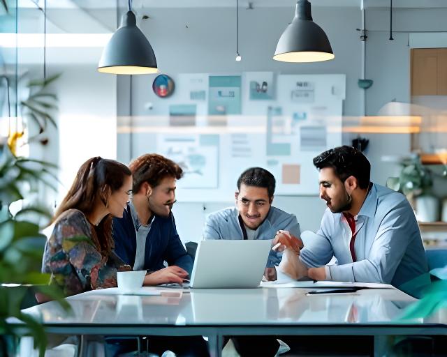 Νεαρή ομάδα startup σε σύσκεψη με φορητούς υπολογιστές και πρόχειρη αποτύπωση πολιτικών HR